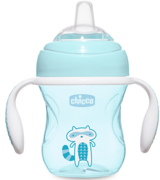 Поильник 4м+ CHICCO Transition Cup 200мл Енот Непроливайка голубой
