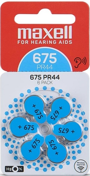 Батарейка на слуховой аппарат MAXELL PR44 (675) 6BS (6шт) (Упаковка)