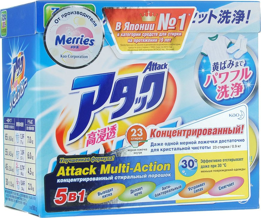 ATTAC MULTI-ACTION Универсальный концентрированный стиральный порошок 900 гр.
