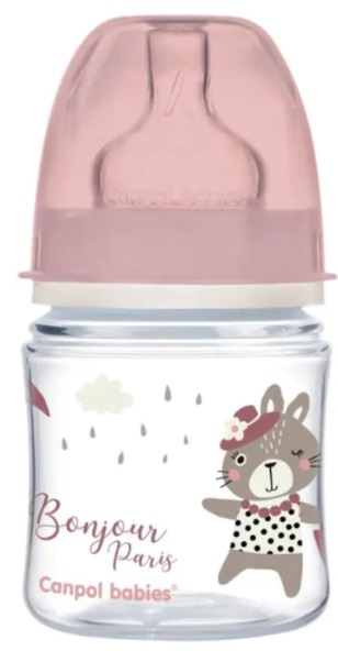 Бутылочка пластиковая CANPOL BABIES с ш/г Соска Силиконовая 120 мл 3м Bonjour Paris арт.35/231 pink