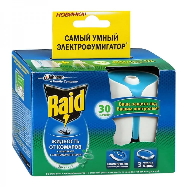Фумигатор с Жидкостью от Комаров 30 ночей RAID Эвкалипт