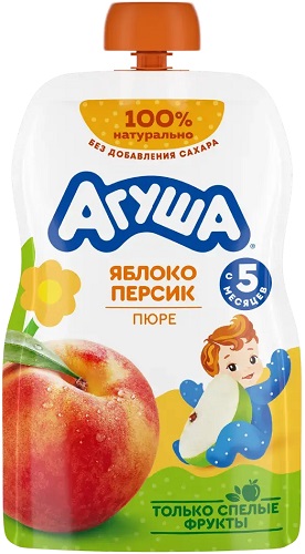 Агуша Пюре яблоко- персик 90г БЕЛ Пауч