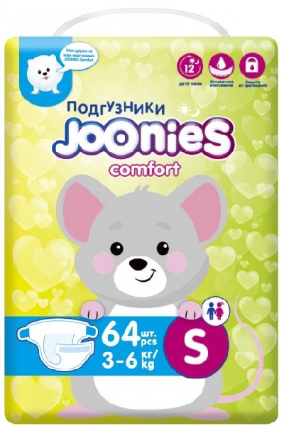 Подгузники для детей JOONIES S44 ( 3-6 кг ) 44 шт Comfort