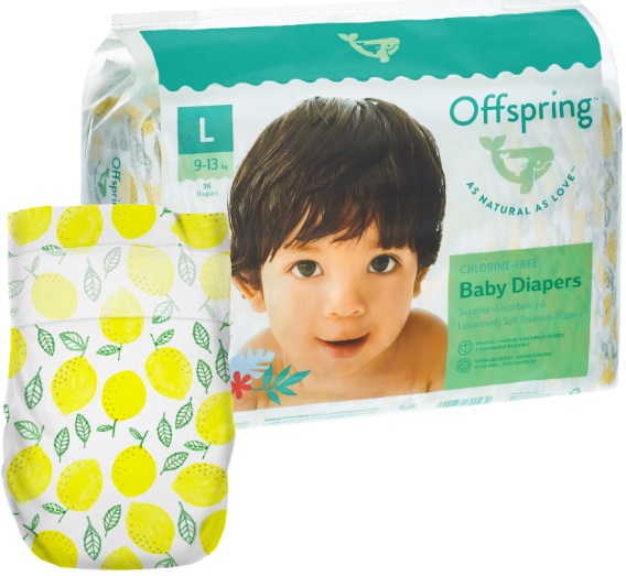 Offspring подгузники для детей Лимоны L (9-13кг) 36 шт