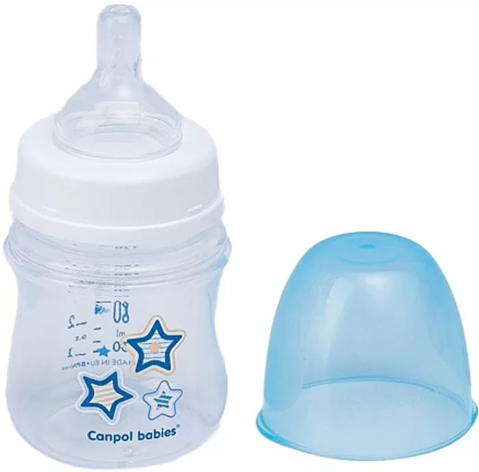CANPOL BABIES Бутылочка для кормления с антиколиковой силиконовой соской голубая 120 мл +0 мес