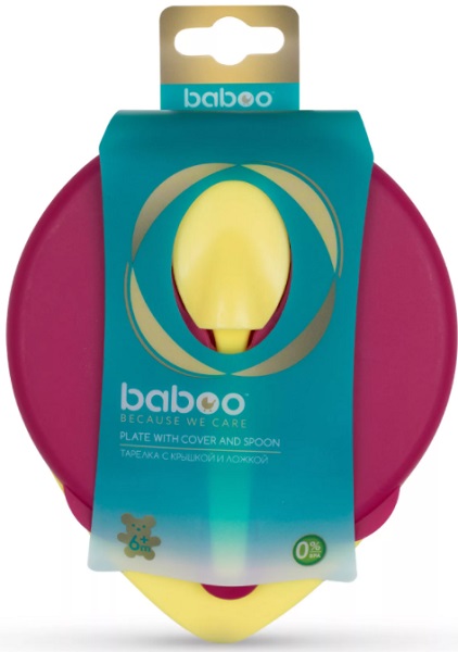 Тарелка с крышкой и ложкой BABOO 6м+ сливовый