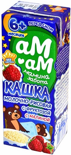Ам-Ам Кашка готовая молочная Рисовая с Малиной 200мл с фруктозой т/пак