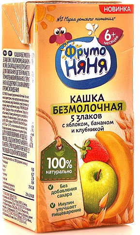 ФрутоНяня Кашка безмолоч 5 злаков Яблоко банан клубника 0,2л т/пак с 6 мес