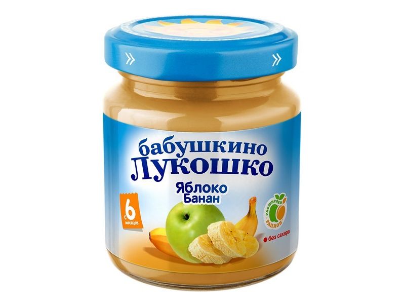 Бабушкино лукошко Пюре Яблоко банан 100г с 6 месяцев .