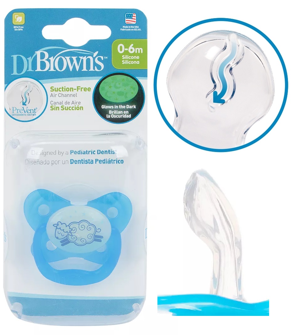 Соска-Пустышка Силиконовая DrBROWNS 0-6м (1шт) Blue PreVent Night