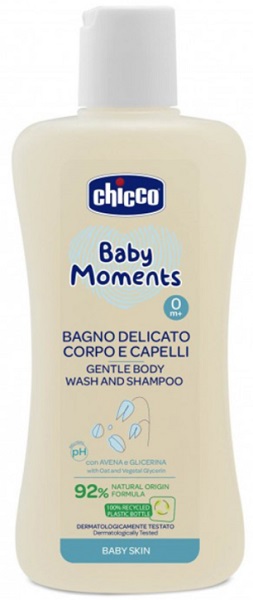 CHICCO Нежная пена для тела и волос Baby moments 200 мл