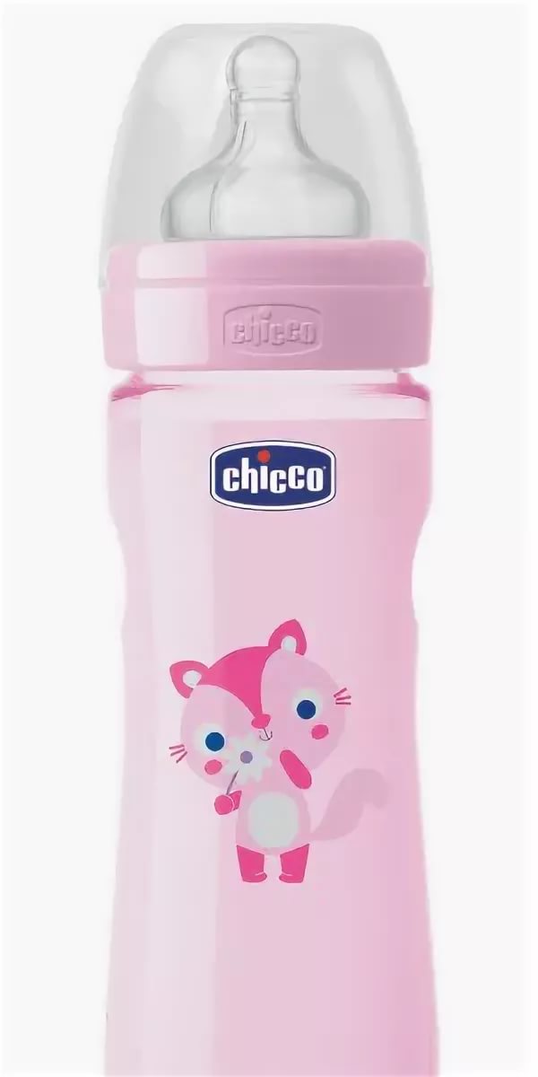 CHICCO BENESSERE WELL-BEING Бутылочка  для кормления пластиковая розовая 330 мл +4 мес силикон