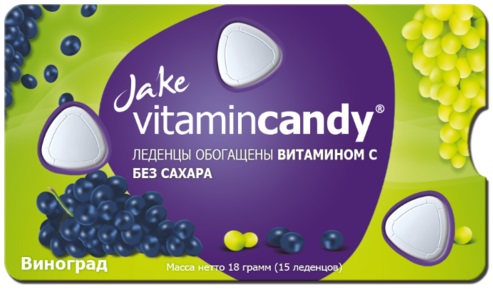 JAKE Vitamincandy Леденцы Виноград с витаминами С,Е,В2,В1 18 г №15 #&