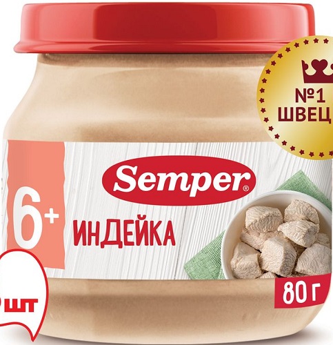 Semper Пюре Индейка 80г ст.с 6 месяцев.