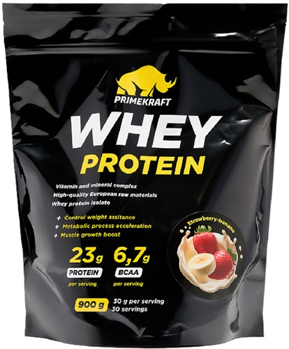 Primecraft Протеин сывороточный Whey Protein Клубника-банан 900г дойпак