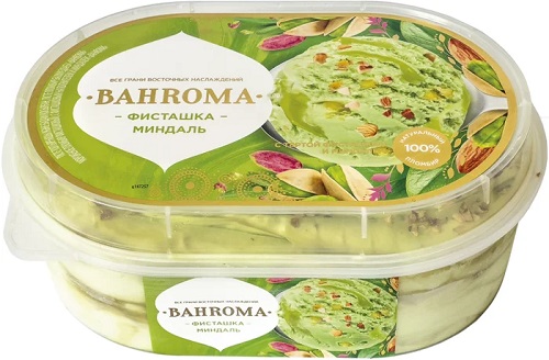 Мороженое Bahroma ванна Пломбир Фисташка Миндаль 450г