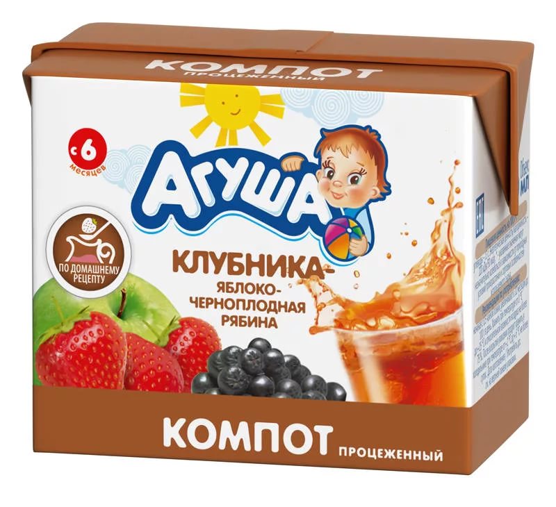 Агуша Компот Клубника яблоко рябина 0,2л с 6 мес.