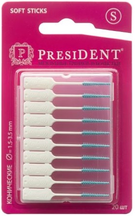 Ершики Межзубные PRESIDENT S Конические 20 шт Soft Sticks зубочистки