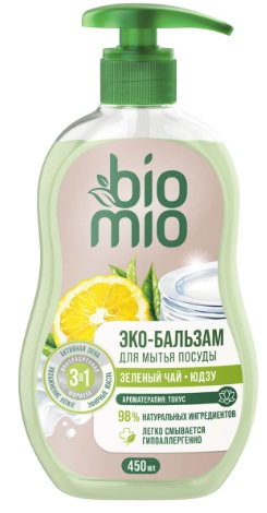 Bio Mio Экологичный бальзам для мытья взрослой и детской посуды 450 мл Зеленый чай и Юдзу