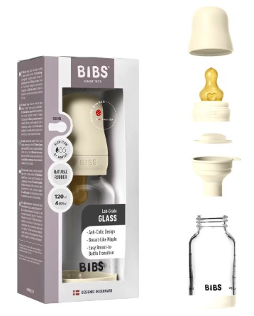 Бутылочка стеклянная для кормления Bibs Baby Ivory 120мл латексная соска арт.5019216