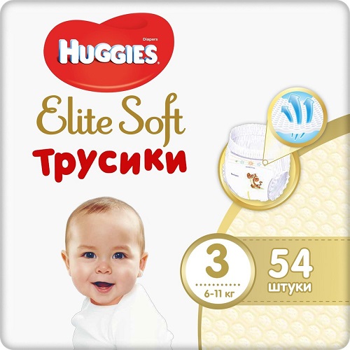 Трусики-подгузники для детей HUGGIES ELITE SOFT №3 ( 6-11 кг ) 54 шт