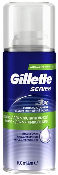 GILLETTE пена для бритья Sensitive Чувствительная кожа Алоэ 100 мл 81690444