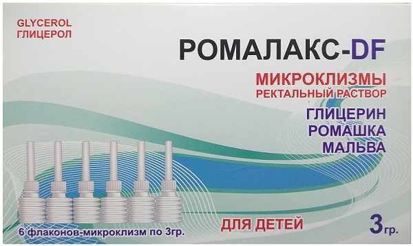 Ромалакс- DF микроклизмы 3 г №6 фл для Детей ( глицерин, ромашка, мальва ) (Упаковка)