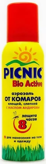 PICNIC Bio Activ аэрозоль от комаров клещей слепней с маслом Андиробы 8ч 125мл