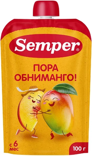 Semper Пюре Яблоко Манго Персик 100г пауч с 6 мес.