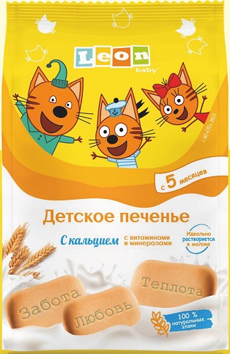 Три кота Печенье детское Кальций 120г с 5мес LEON BABY
