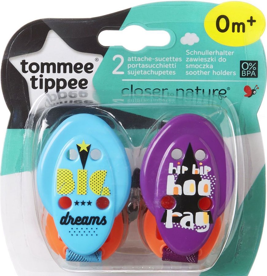 Держатель для Пустышки TOMMEE TIPPEE Лента 2шт 0м+ (цв.в асс.)