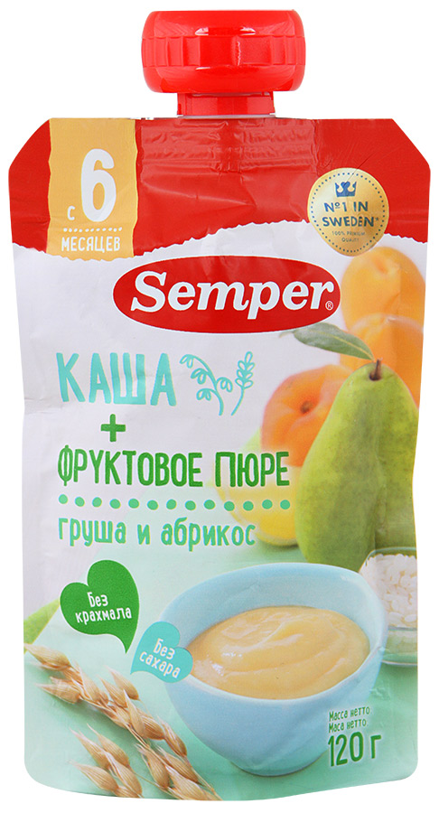 Semper Пюре Каша + фр. пюре груша и абрикос 120г с 6 мес.