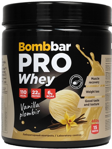 Bombbar Pro Whey Протеин со вкусом Ванильно-слив.пломбир 450 г.