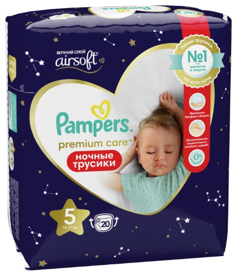Трусики-подгузники для детей PAMPERS Premium Care ночные Junior №5 (12-17кг) 20шт