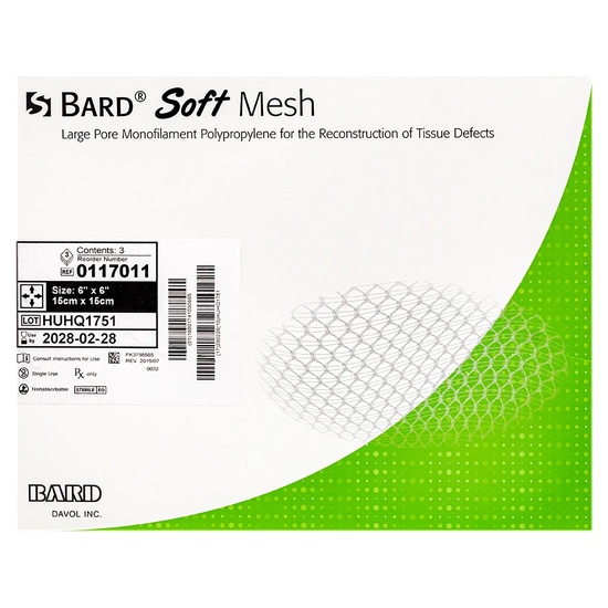 Bard Soft mesh полипропиленовая мягкая сетка 15*15 см арт.0117011
