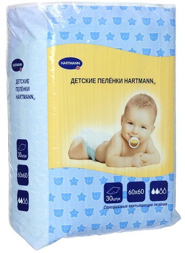 Пеленки одноразовые 60*60см 30шт HARTMANN Baby