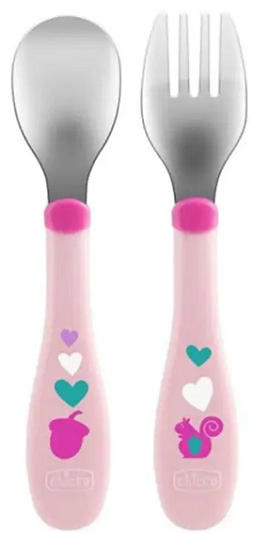 Ложка и Вилка CHICCO Metal Cutlery 18м+ Pink Металлические