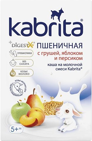 Kabrita Каша Пшеничная Груша яблоко персик 180г на смеси Кабрита 5м+