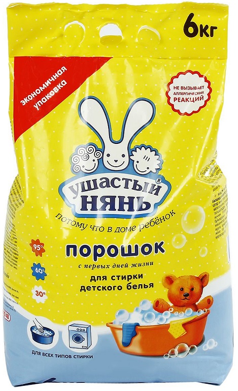 УШАСТЫЙ НЯНЬ Порошок для стирки детского белья 6 кг