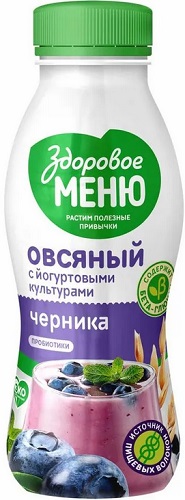 Здоровое меню Йогурт Овсяный Черника 250мл