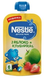 Nestle Пюре Яблоко клубника 90г пауч