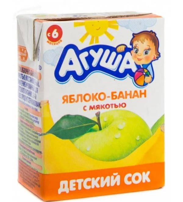 Агуша Сок Яблоко банан с мякотью 0,2л