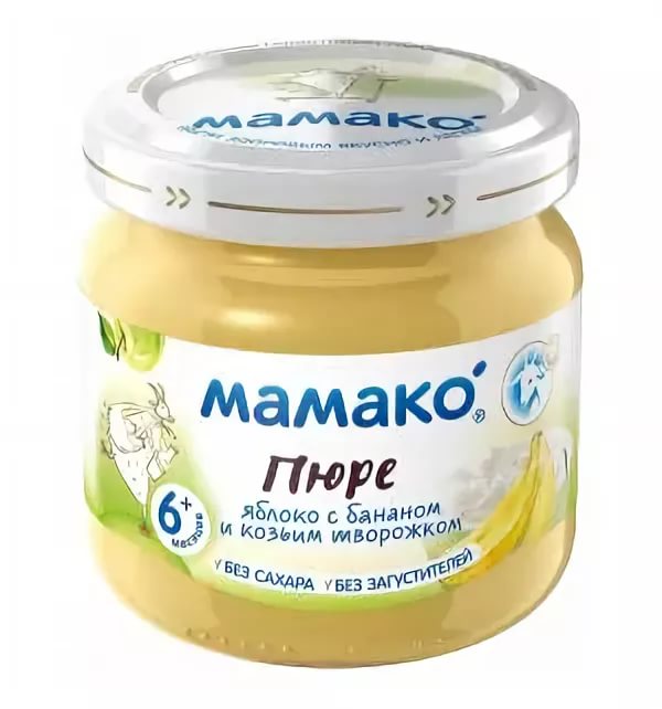 Мамако Пюре Яблоко банан козий творожок 80г с 6 мес