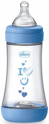 Бутылочка Пластиковая CHICCO Perfect5 240мл Соска Силиконовая 2м+ Голубая