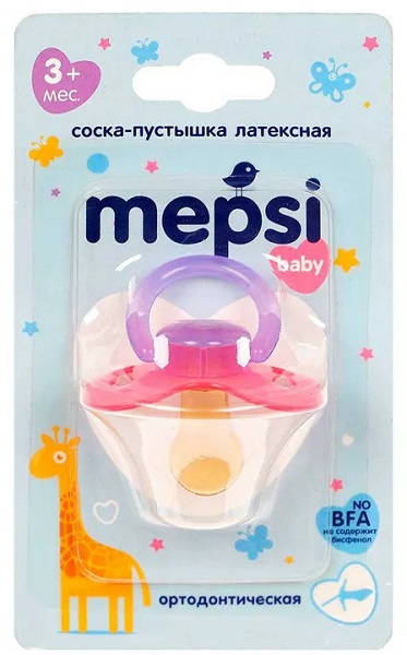 Соска-пустышка латексная ортодонтическая 3+ MEPSI в асс.