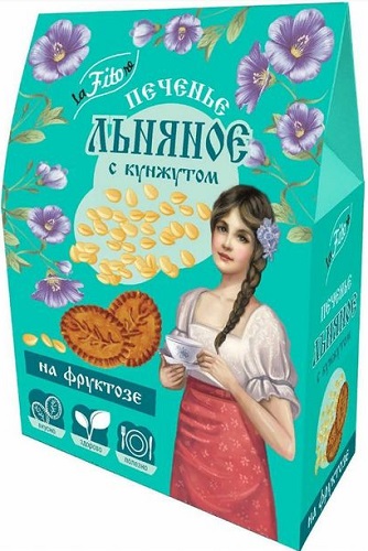 Печенье Льняное с Кунжутом на фруктозе 180г  laFitore