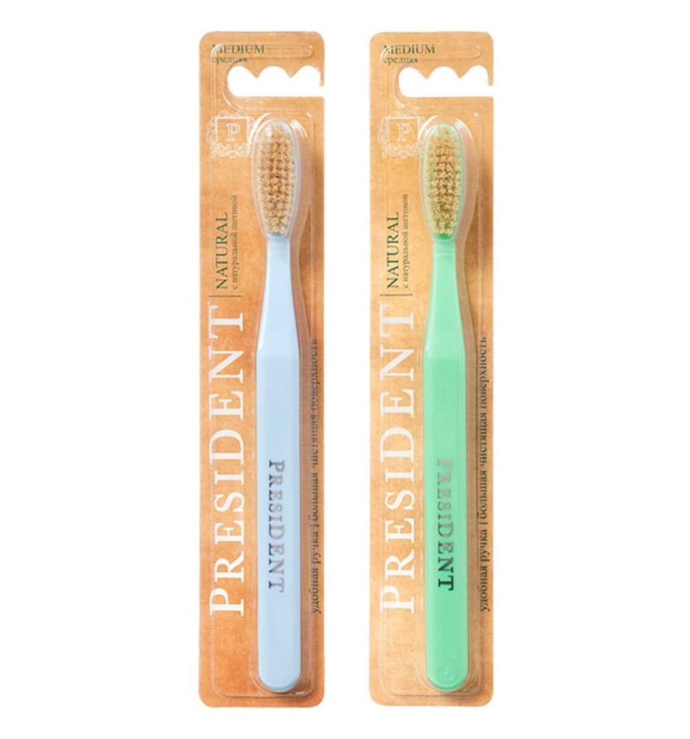 Зубная щетка PRESIDENT Natural Medium цв.в асс.