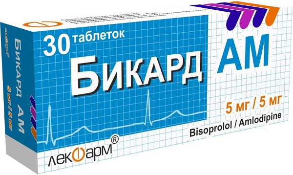 Бикард АМ табл. 5мг/5мг №30 Лекфарм ( бисопролол / амлодипин ) (Упаковка)