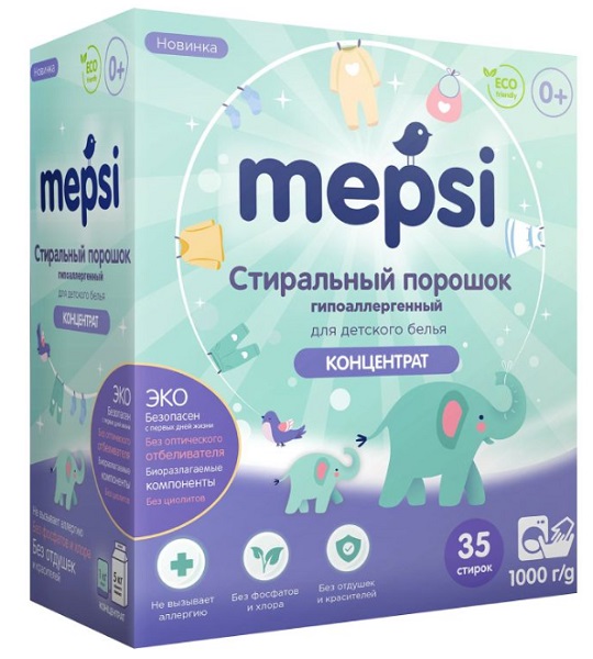 MEPSI Стиральный порошок для детского белья Гипоаллергенный Концентрат 1000 гр