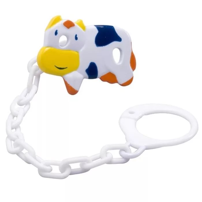 BABYONO Цепочка для соски пустышки с зажимом "Коровка"